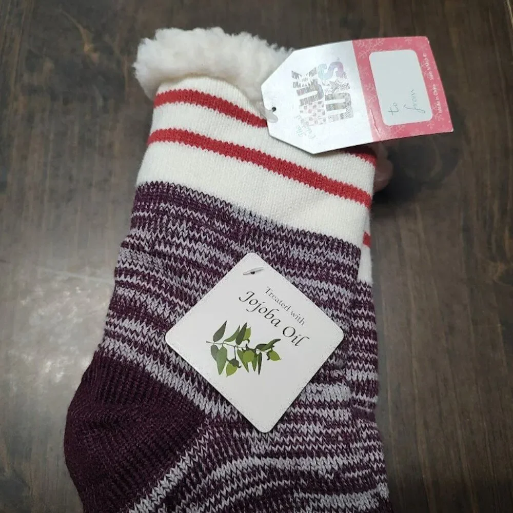 New MuLuks Purple Cabin Socks Sherpa Lined Treated With Jojoba Oil Women's S/M
